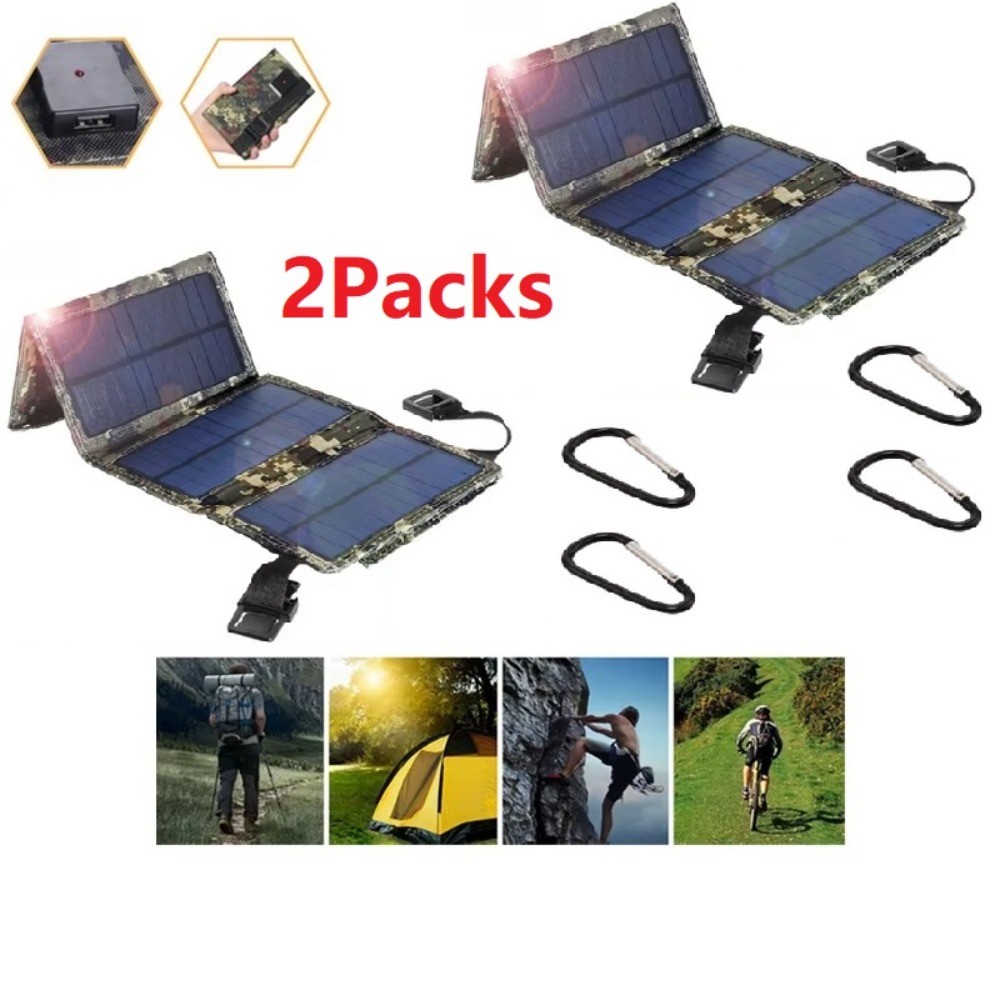 2PCS Solar Folding Bag Power Bank Mini Foldable Solar Panel Mobile Phone Charger
