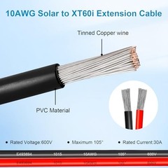 10AWG Solar to XT60i Extension Cable 3 6 10 35 50 75 100FT Heavy Duty 20FT