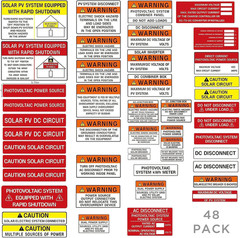 48 Pack PV Solar System Install Label Kit,Photovoltaic Safety Stickers,Photov…