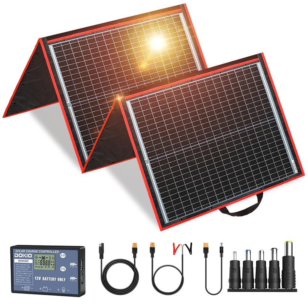 DOKIO 150W Portable Foldable Solar Panel Kit with Charge Controller