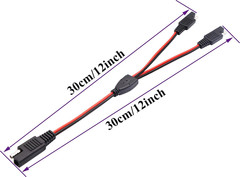 30Cm SAE Y Splitter Adapter Cable – 1 to 2 DC Power Automotive Extension Cable w
