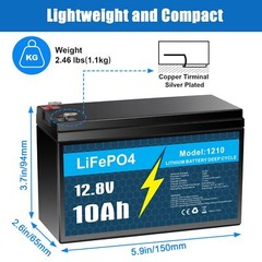 12V 10Ah Lithium Iron Phosphate LiFePO4 Deep Cycle Rechargeable Battery Boat RV