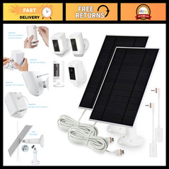 4W Solar Panel Charger for Ring Outdoor Cameras, USB-C Barrel Plug Adapter, 2-Pa