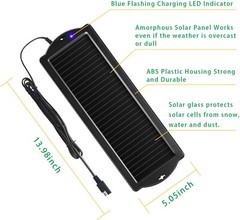 12V Solar Battery Charger & Maintainer with Lighter Plug & Clamps – Eco-Friendly