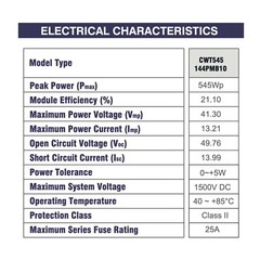 CW Energy CWT545WP Bifacial Perc Monocrystalline 545W Solar Panel (Pallet of 30)