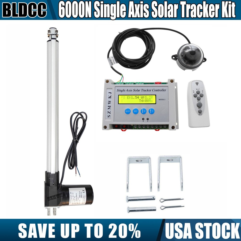 Electronic LCD Single Axis Solar Tracker Kit W/ 6000N 18″ DC 12V Linear Actuator