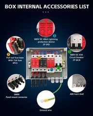 VOU 600V Solar DC PV Combiner Box,2 String Lightning Arrester Connector On/Off
