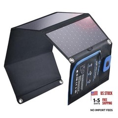 28W Solar Panel Charger with Digital Ammeter, USB-A/USB-C Outputs | Black