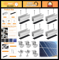 6 Pcs Solar Panel Mounting Bracket Kit – Aluminum Rails & Clamps for Roofs, RVs