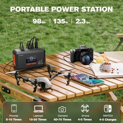 Portable Power Station 135W Solar Generator | 98Wh Battery Backup, AC Outlet, LE