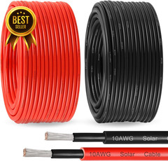 10 AWG Solar Panel Wire 200ft (100ft Black + 100ft Red) Tinned Copper 6mm² PV Ex