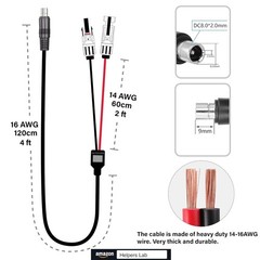 Jackery Solar Connector to DC8020 Extension Cable for 6 Feet, black