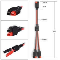 Anderson Y Splitter Cable,12Awg Solar Charging Splitter Cable Solar Panel Extens