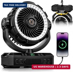 4-IN-1 Rechargeable Camping Fan & Oscillating[Max 60H]Portable Battery Powered O