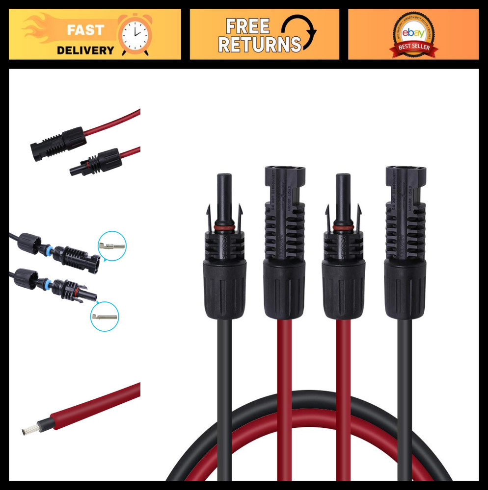 20FT 12AWG Solar Panel Extension Cable, Male & Female Connectors, Red & Black