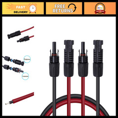 20FT 12AWG Solar Panel Extension Cable, Male & Female Connectors, Red & Black