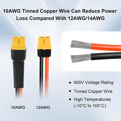 Solar Connector to XT60 Cable 50FT, 10AWG Solar to XT60 Female Extension Cable,