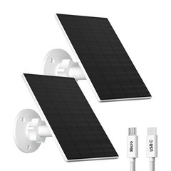 Solar Panel for Security Camera, 2 Pack 2W Solar Charger with Micro USB & USB-C