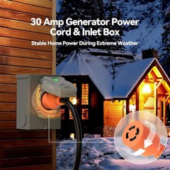 A A IN 30 Amp Generator Cord 25FT and Power Inlet Box, Pre-Drilled 30 Amp Genera