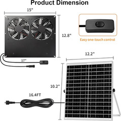 25W Metal Frame Solar Powered Fan with Battery, IP65 Waterproof Solar Exhaust/In