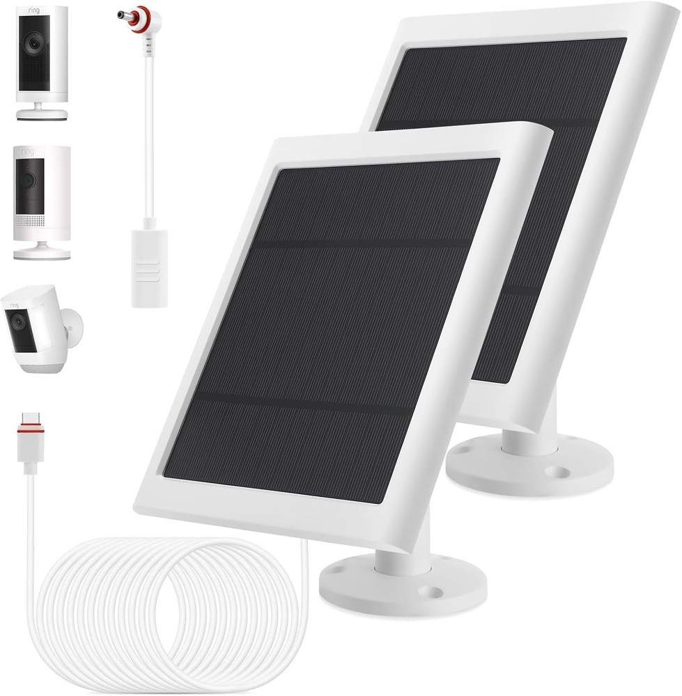 IP65 Solar Panel Outdoor for Ring Cameras (White 2P) Spotlight Cam Plus/Pro S…
