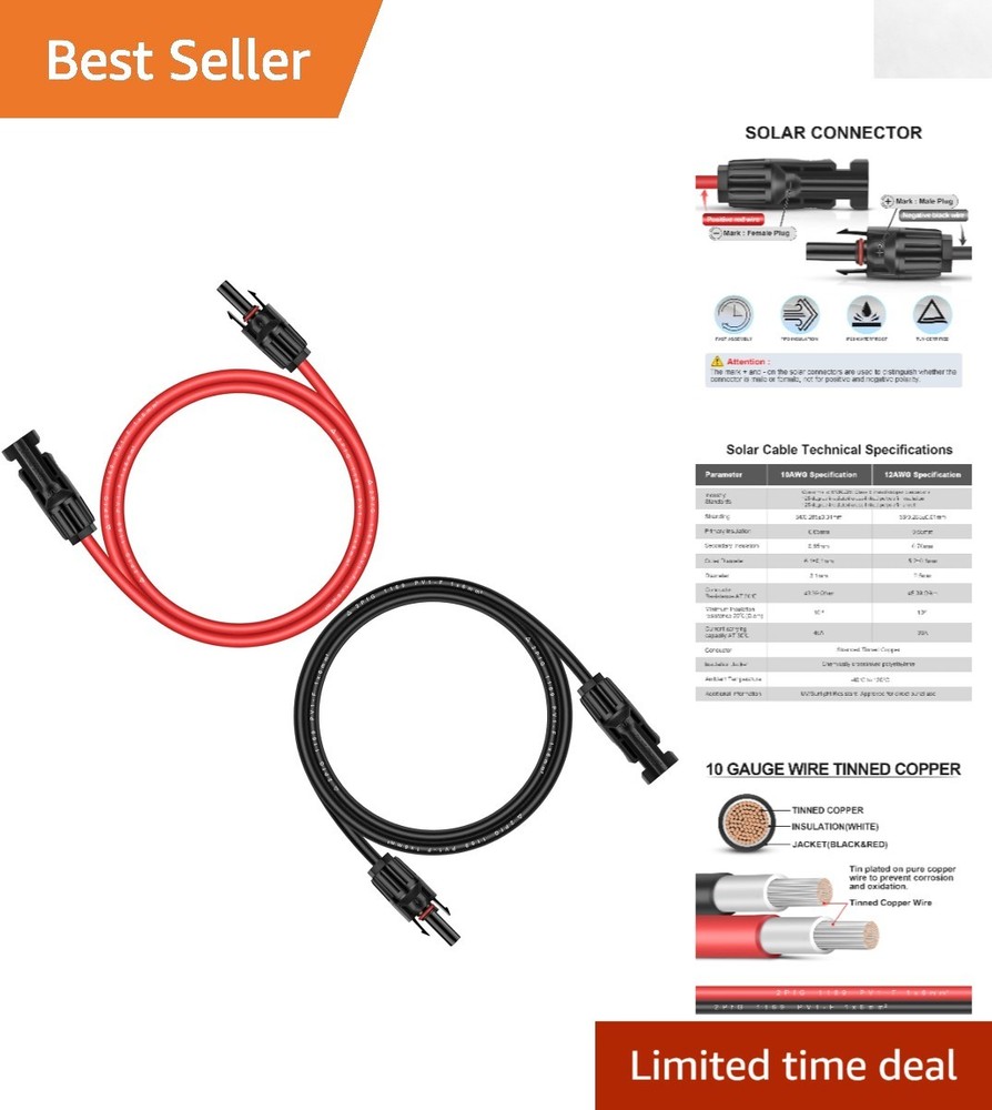 Durable 6 Feet Male-to-Female Solar Panel Extension Cable for Efficient Setup