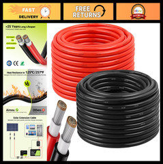 10AWG Solar Panel Wire 200FT Red & Black Extension Cable, Tinned Copper, UV Resi