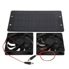 Solar Panel Powered Dual Fan Silicon Plastic 10W 12V 2A Outdoor Portable