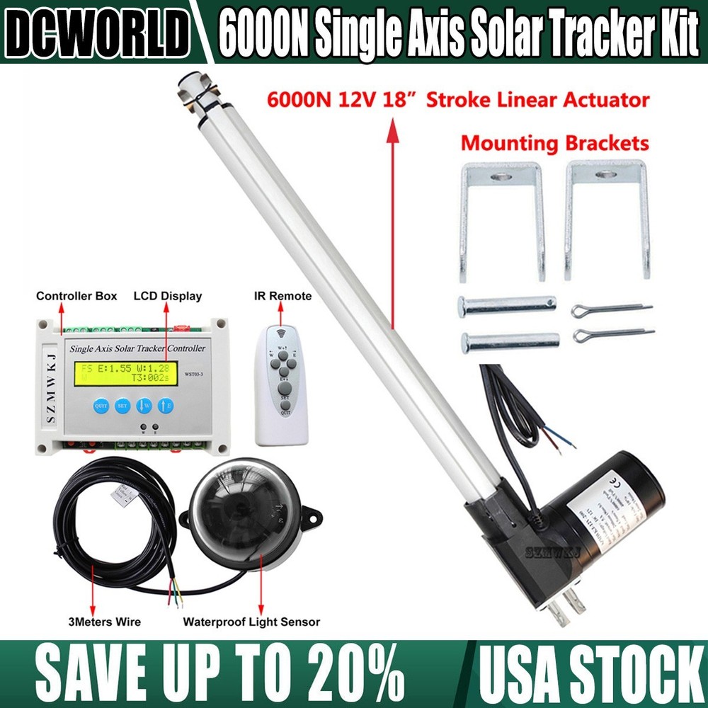 Single Axis Solar Tracker Electronic Controller + 6000N 18″ Inch Linear Actuator