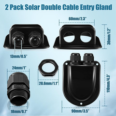 2 Pack Solar Cable Entry Gland, Weather Resistant Solar Gland, Dual Cable