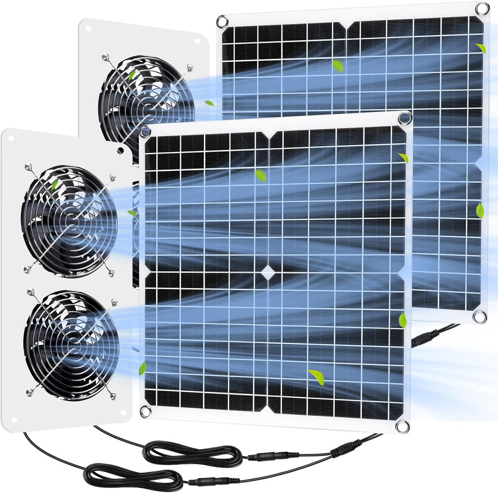 2 Sets 25W 12V Solar Powered Fan for Chicken Coop Waterproof Solar Panel Exhaust