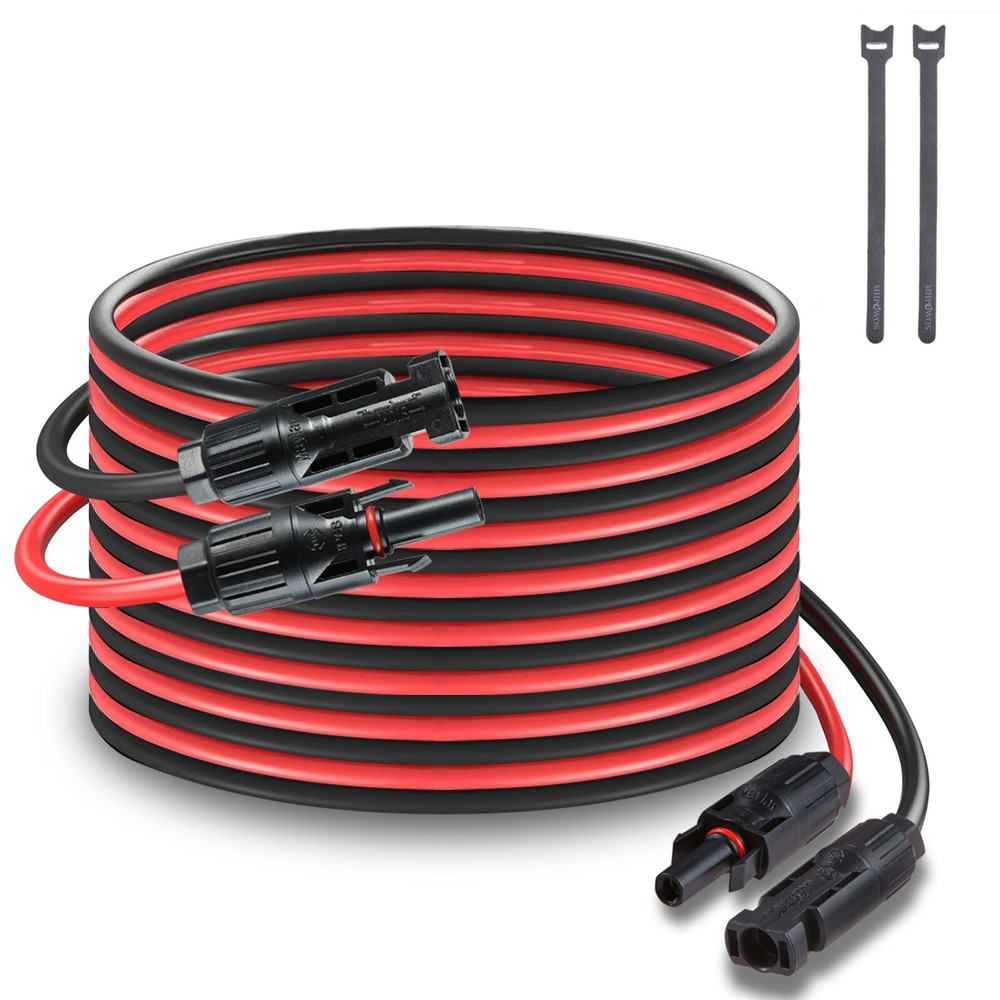 Insulated 20ft Black Red 12AWG Solar Panel Extension Cable Wire Solar Connectors