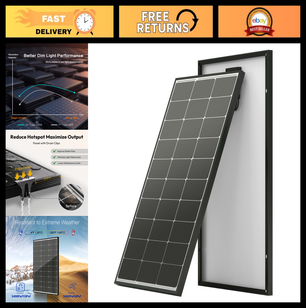 100W Solar Panel 12V N-Type 16BB High Efficiency PV Module for Off-Grid Systems