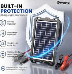 POWOXI 7.5W 12V Solar Battery Charger Trickle Maintainer for Car RV Marine Boat