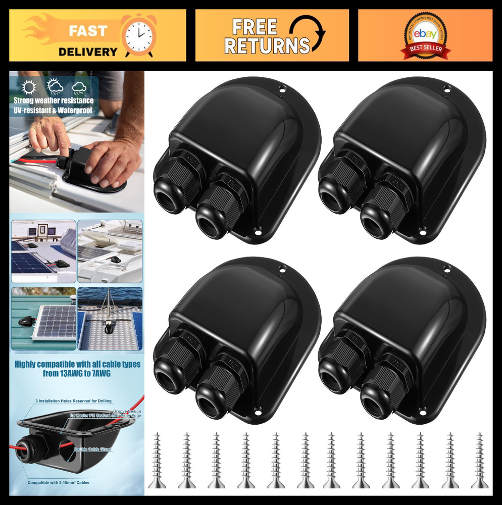 4 Set Waterproof Solar Cable Gland – Dual Entry for 3mm²-10mm², ABS Housing, RV,