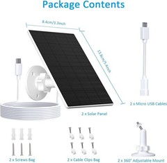 Solar Panel for Security Camera, 2 Pack 2W Solar Charger with Micro USB & USB-C