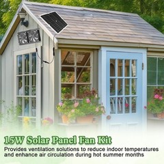 Solar Powered Fan Kit 15W Solar Panel Waterproof DC Exhaust Fan for Chicken Coop