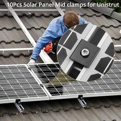 10pcs Solar Panels Mid Clamps for Unistrut, 40mm, Black | Aluminium Alloy Solar