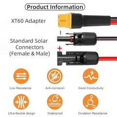 10FT/3M Solar Panel Cable 12AWG Solar Panel Connector to XT60 Charge Adapter