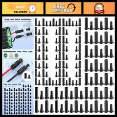 100 Pairs Solar Connector Caps, IP68 Waterproof Dustproof Male & Female Covers