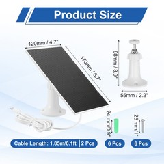 2Pcs Solar Panel, 3W 6V USB Solar Panel Charger with 360 Wall Mount, White