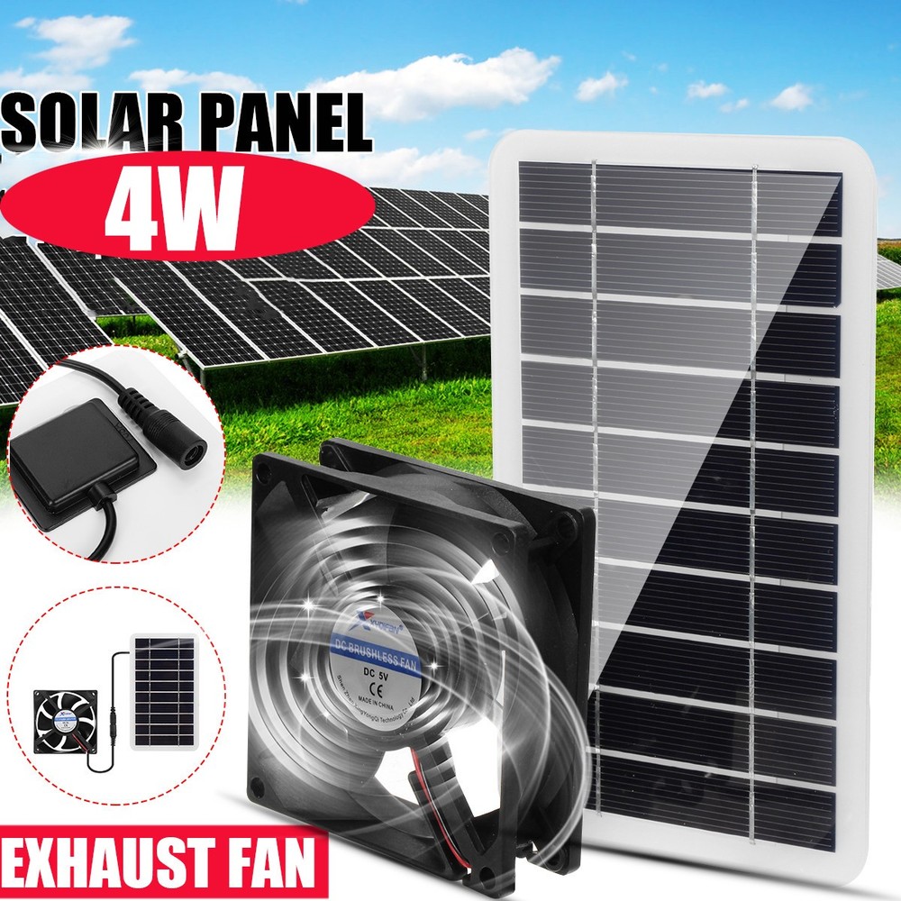 4W Solar Powered Panel Exhaust Roof Attic Fan Air Ventilation Van For Pet houses