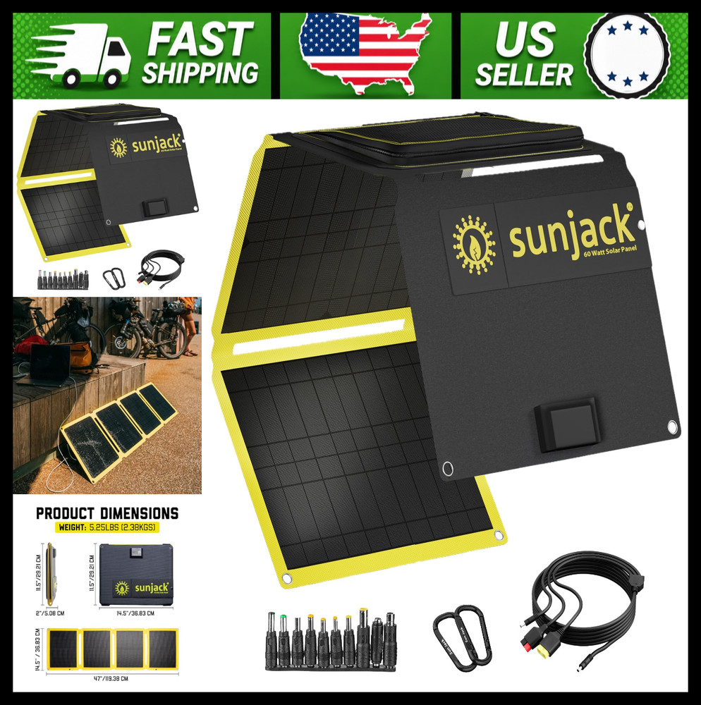 60W Foldable Waterproof Monocrystalline Solar Panel USB-C USB-A Camping