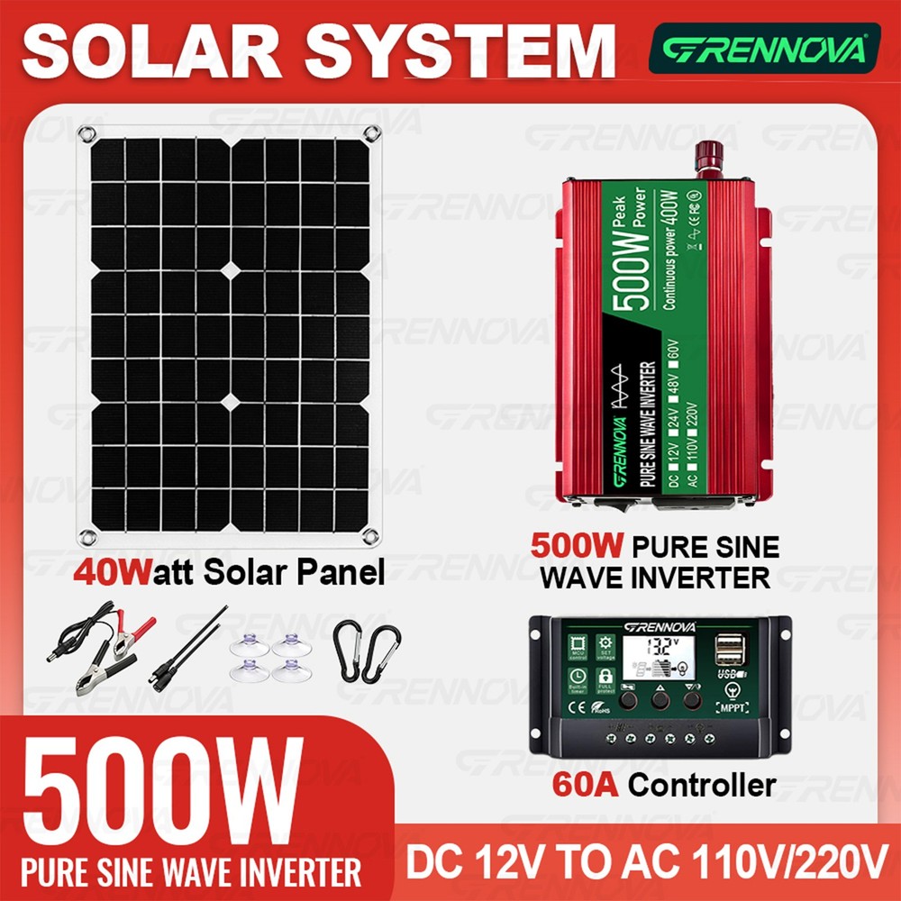 Grennova 500W True Power Solar Kit 60A MPPT Off-Grid RV Home Emergency Backup