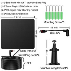 2 Pack 5W Solar Charger for Ring Camera, IP65 Waterproof, USB-C Adapter, 10ft Ca