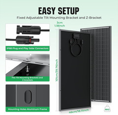 18BB 200W Solar Panel, 2Pcs N-Type 12V/24V 100 Watt Solar Panels, 25% High Effic