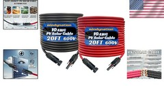 10 Gauge 40A Weatherproof Solar Cable – 20ft Black & Red Pair with MC4 Connec…