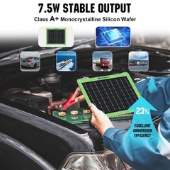 7.5W Solar Car Battery Charger Maintainer 12V Waterproof Portable Trickle Charge