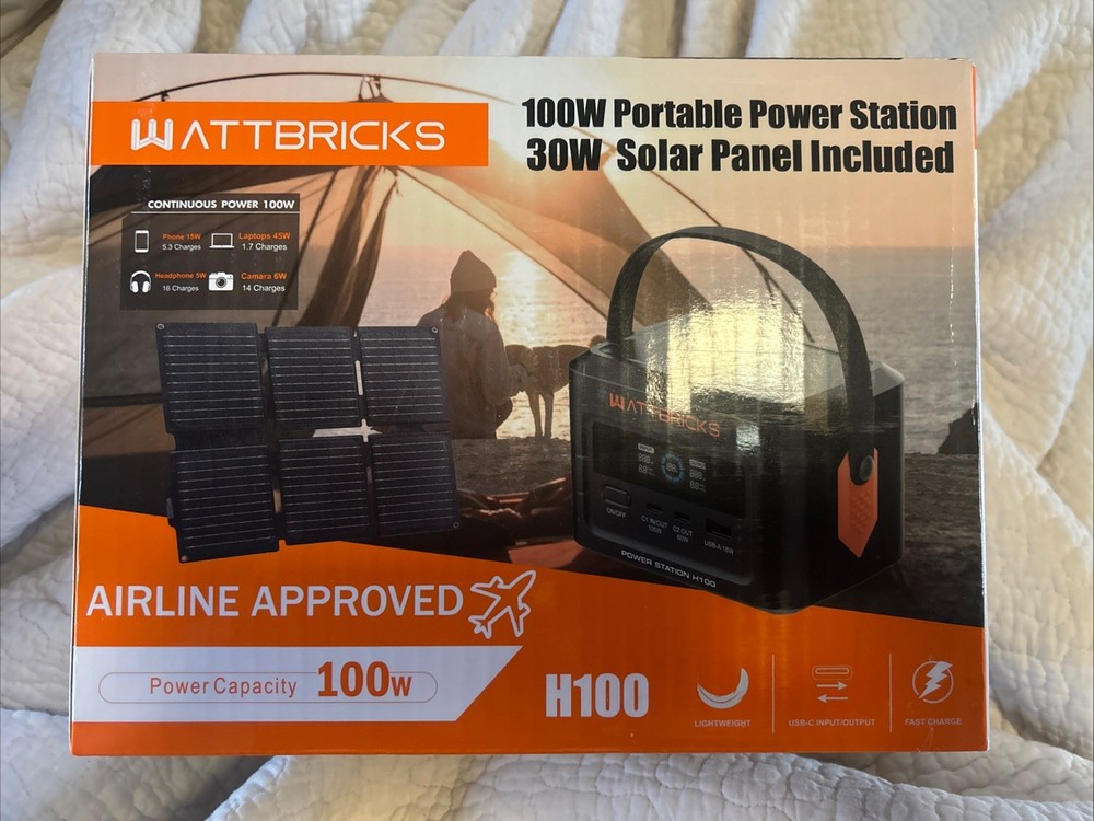 Wattbricks 100Watt Portable Power Station & 30Watt Portable Solar Panel Included