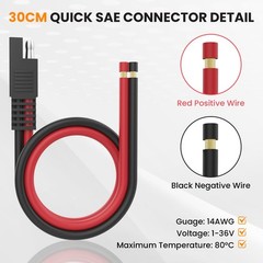 4 PCS 14AWG Extension Connector Cable, SAE 30cm 2 Pin Quick Connector Disconn…